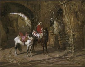 艺术家弗雷德里克·亚瑟·布里奇曼作品《庭院里的牧马人》