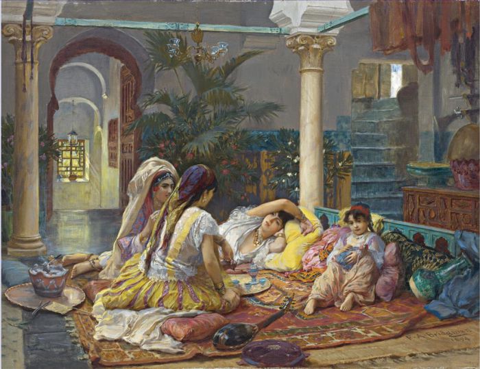 弗雷德里克·亚瑟·布里奇曼 的油画作品 -  《在后宫》