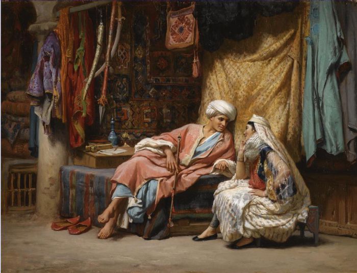 弗雷德里克·亚瑟·布里奇曼 的油画作品 -  《突尼斯露天市场》