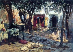 艺术家弗雷德里克·亚瑟·布里奇曼作品《阿拉伯庭院的闲暇时光》