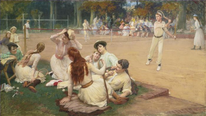 弗雷德里克·亚瑟·布里奇曼 的油画作品 -  《草地网球俱乐部》