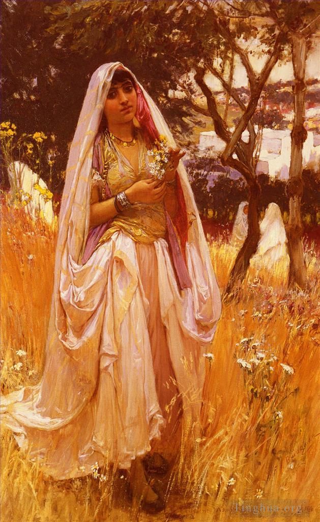 弗雷德里克·亚瑟·布里奇曼 的油画作品 -  《阿尔及尔青年摩尔式乡村》
