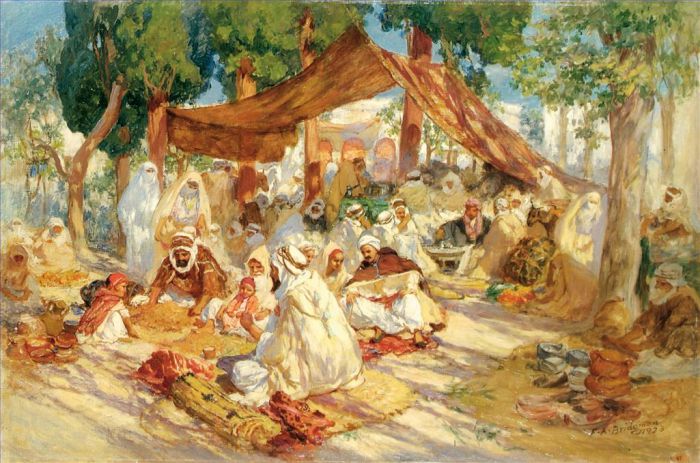 弗雷德里克·亚瑟·布里奇曼 的油画作品 -  《市场场景》