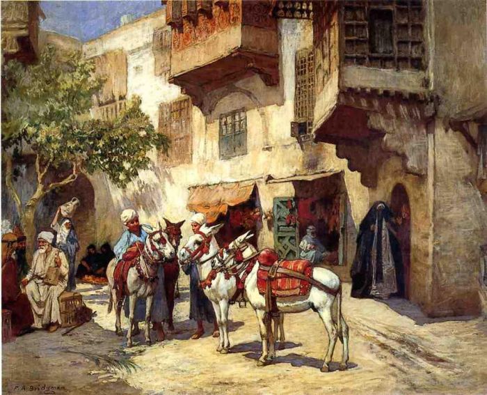 弗雷德里克·亚瑟·布里奇曼 的油画作品 -  《北非市场》