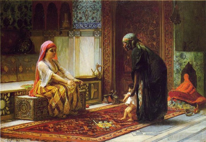 弗雷德里克·亚瑟·布里奇曼 的油画作品 -  《母亲和孩子》