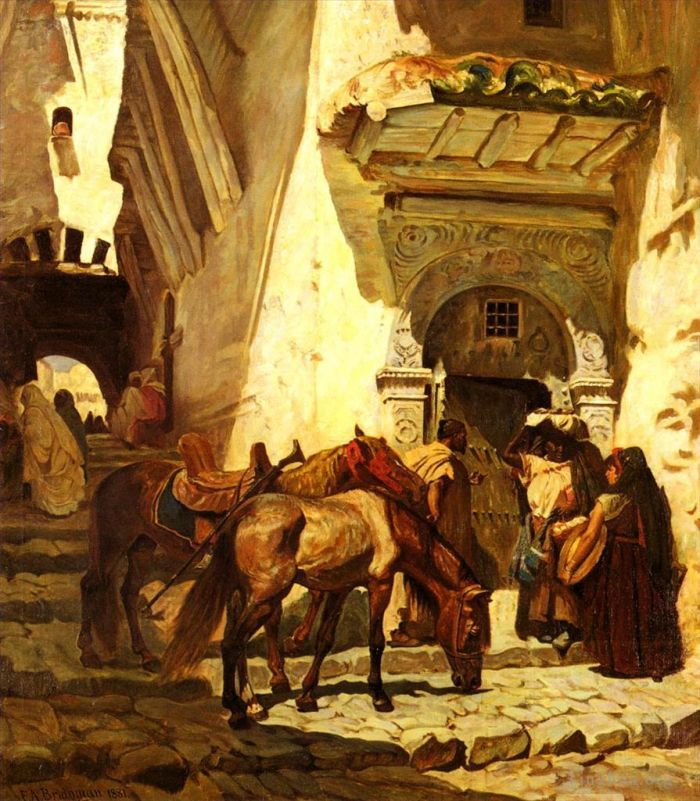 弗雷德里克·亚瑟·布里奇曼 的油画作品 -  《古堡附近》