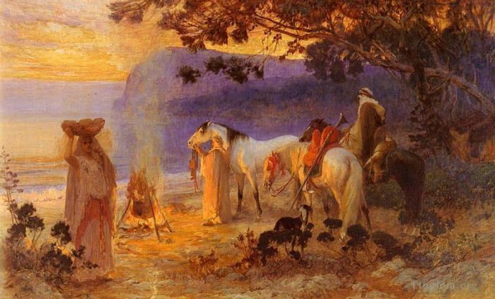 弗雷德里克·亚瑟·布里奇曼 的油画作品 -  《在卡比利亚海岸》