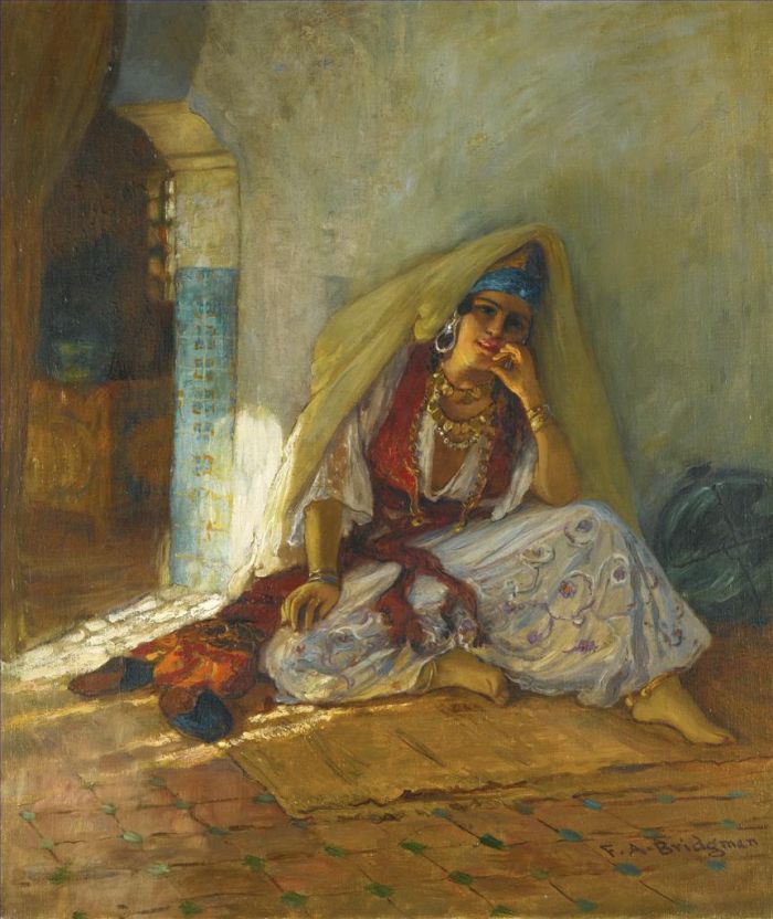 弗雷德里克·亚瑟·布里奇曼 的油画作品 -  《沉思的时刻》