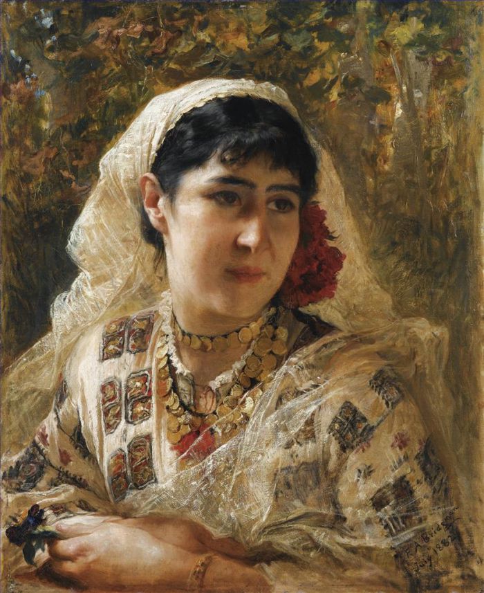弗雷德里克·亚瑟·布里奇曼 的油画作品 -  《年轻东方女子肖像》