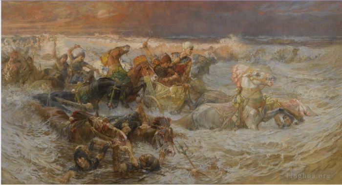 弗雷德里克·亚瑟·布里奇曼 的油画作品 -  《被红海吞没的法老军队细节》