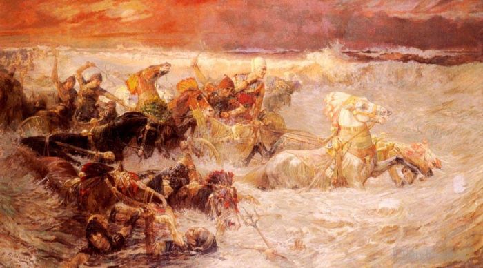 弗雷德里克·亚瑟·布里奇曼 的油画作品 -  《法老军队被红海吞没》