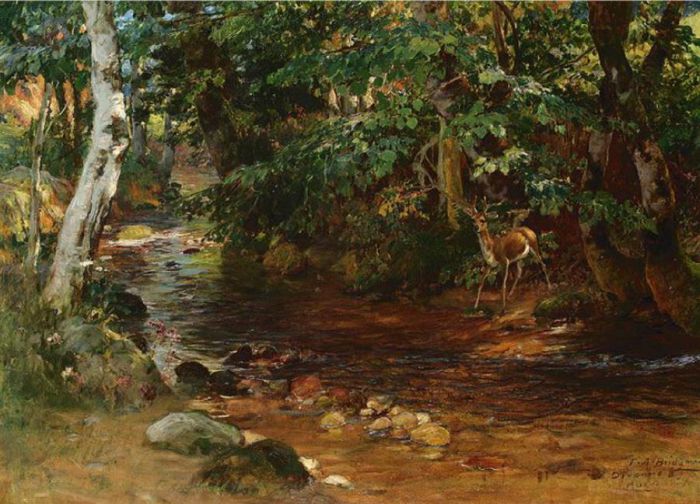 弗雷德里克·亚瑟·布里奇曼 的油画作品 -  《迪沃讷的溪流》