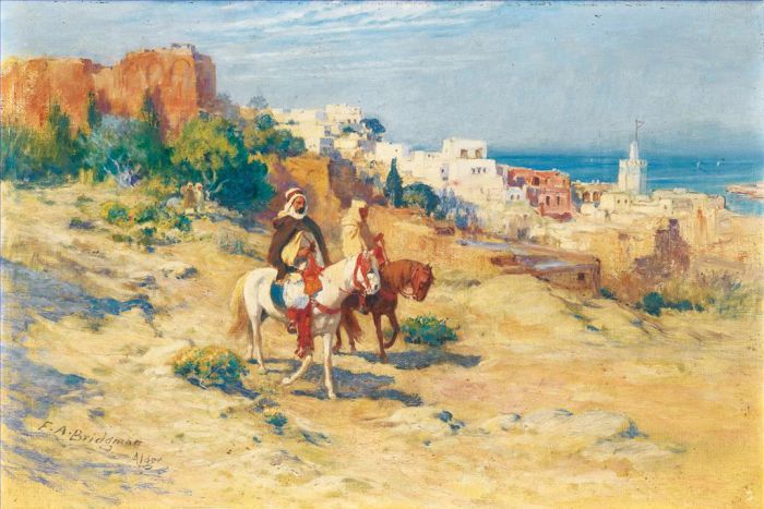 弗雷德里克·亚瑟·布里奇曼 的油画作品 -  《阿尔及尔的两名骑士》