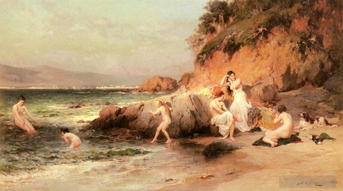 弗雷德里克·亚瑟·布里奇曼 的油画作品 -  《沐浴美女》