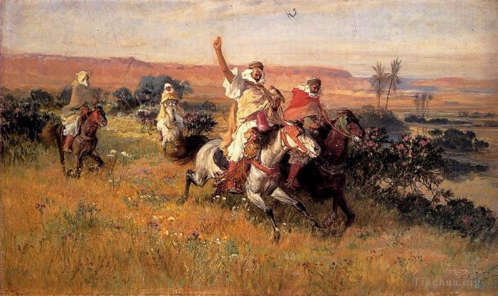 弗雷德里克·亚瑟·布里奇曼 的油画作品 -  《猎鹰狩猎》
