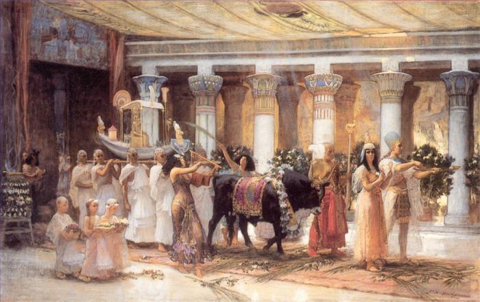 弗雷德里克·亚瑟·布里奇曼 的油画作品 -  《圣公牛阿努比斯的游行》