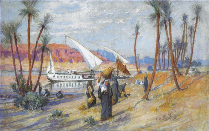 弗雷德里克·亚瑟·布里奇曼 的油画作品 -  《尼罗河的运水者》