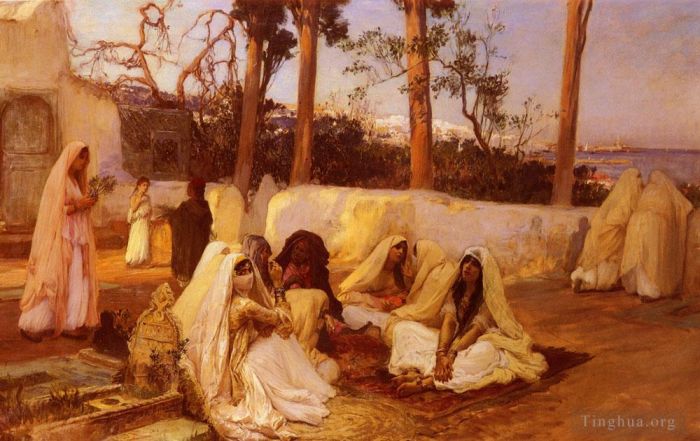 弗雷德里克·亚瑟·布里奇曼 的油画作品 -  《阿尔及尔公墓的妇女》