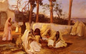 艺术家弗雷德里克·亚瑟·布里奇曼作品《阿尔及尔公墓的妇女》