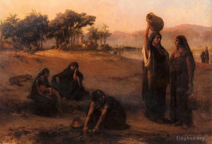 弗雷德里克·亚瑟·布里奇曼 的油画作品 -  《妇女从尼罗河取水》