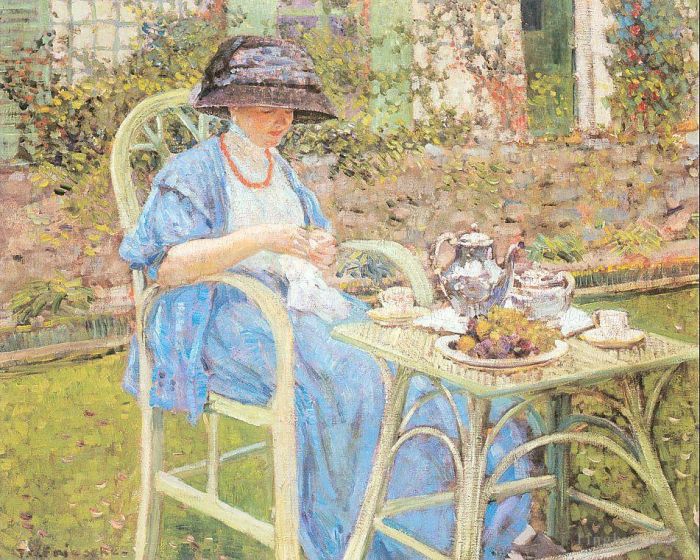 弗雷德里克·卡尔·弗里塞克 的油画作品 -  《花园早餐》