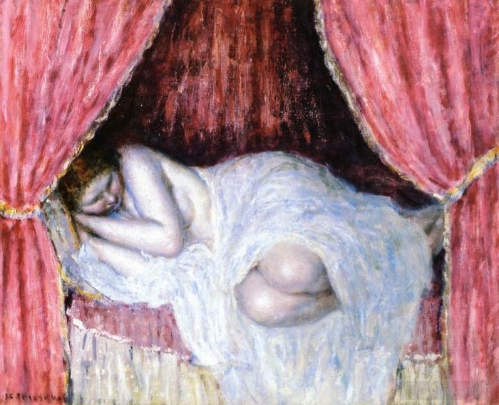 弗雷德里克·卡尔·弗里塞克 的油画作品 -  《红色窗帘后面的裸体》
