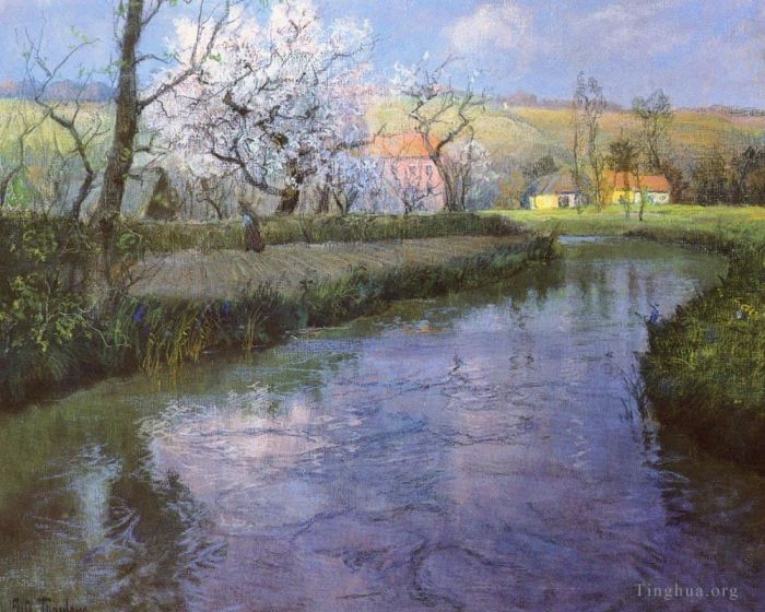 弗里茨·沙搂 的油画作品 -  《法国河流景观》
