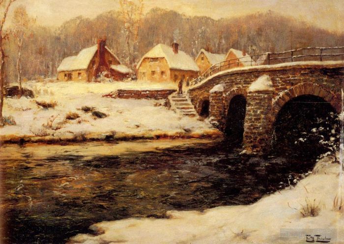 弗里茨·沙搂 的油画作品 -  《水中溪流上的一座石桥》