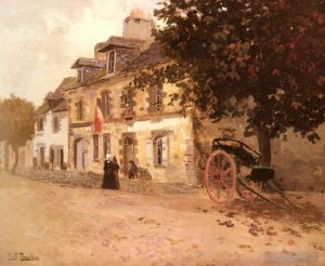 艺术家弗里茨·沙搂作品《法国的一条乡村街道》