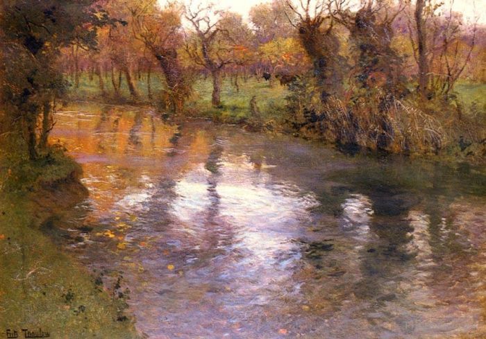 弗里茨·沙搂 的油画作品 -  《河岸上的果园》