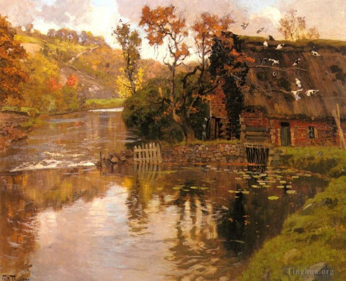 弗里茨·沙搂 的油画作品 -  《溪边小屋》