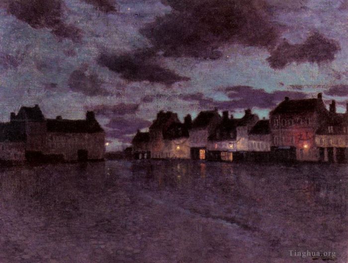 弗里茨·沙搂 的油画作品 -  《暴雨后的法国市场》