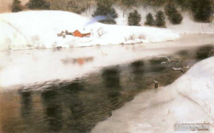 弗里茨·沙搂 的油画作品 -  《西摩亚河的冬天》