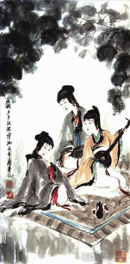 傅抱石 的书法国画作品 -  《5位中国女士》