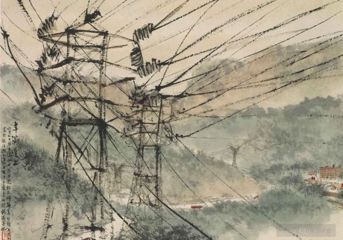 傅抱石 的书法国画作品 -  《电力线,1954》