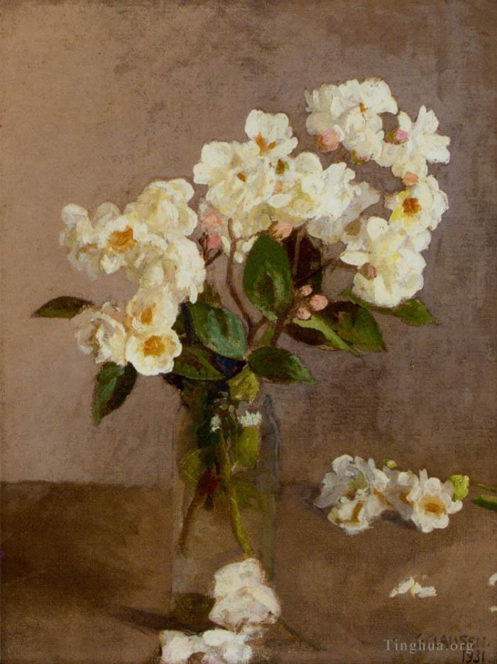 乔治·克劳森 的油画作品 -  《小白玫瑰》