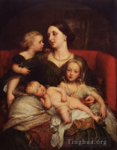 乔治·弗雷德里克·沃茨 的油画作品 -  《乔治·奥古斯都·弗雷德里克·卡文迪什·本廷克夫人和她的孩子们》