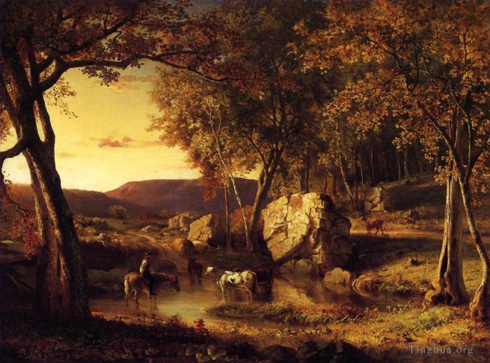 乔治·英尼斯 的油画作品 -  《夏日牛饮夏末初秋》
