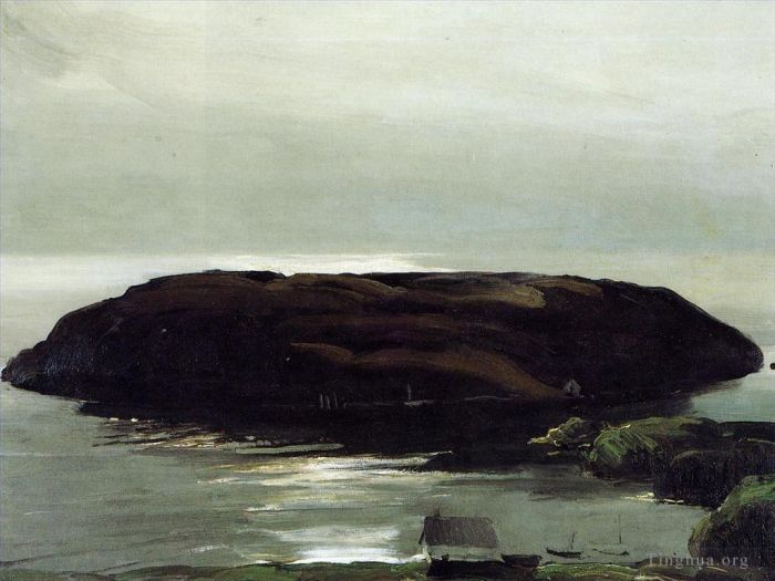 乔治·韦斯利·贝洛斯 的油画作品 -  《海中岛屿,现实主义风景画,乔治·韦斯利·贝洛斯》