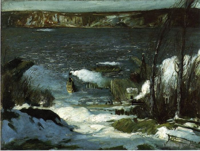 乔治·韦斯利·贝洛斯 的油画作品 -  《北河,现实主义风景,乔治·韦斯利·贝洛斯》