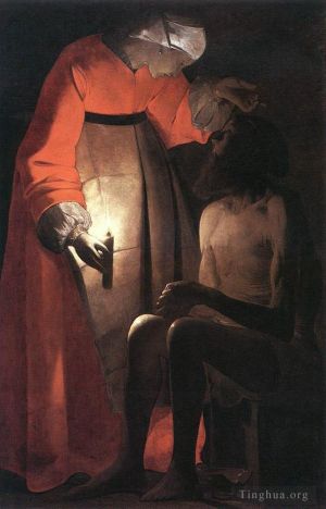 艺术家乔治·德·拉·图尔作品《约伯被妻子嘲笑》