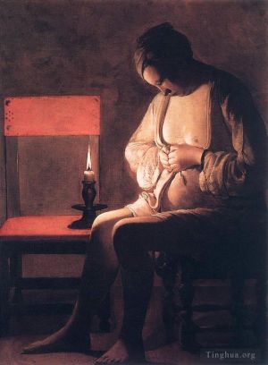 艺术家乔治·德·拉·图尔作品《女人抓跳蚤》