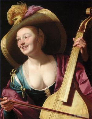 艺术家杰勒德·凡·洪特霍斯特作品《一位年轻女子演奏中提琴》