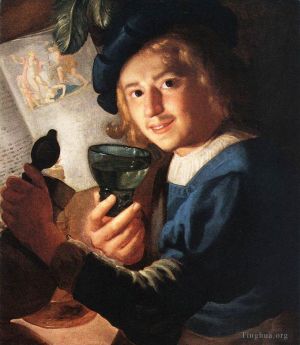 艺术家杰勒德·凡·洪特霍斯特作品《年轻的饮酒者》