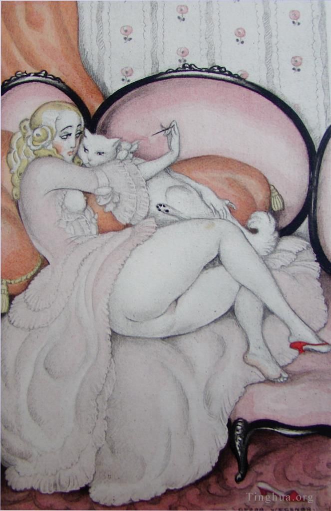 格尔达·韦格纳 的各类绘画作品 -  《裸体和猫》