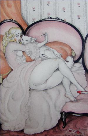 艺术家格尔达·韦格纳作品《裸体和猫》