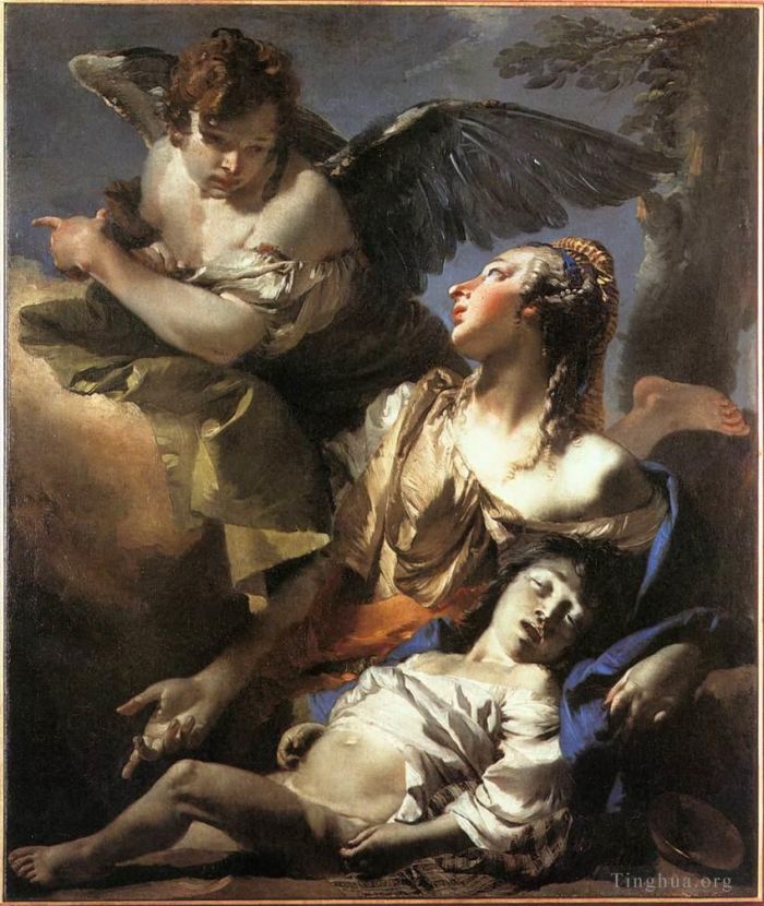 乔瓦尼·巴蒂斯塔·提也波洛 的油画作品 -  《天使救助夏甲》