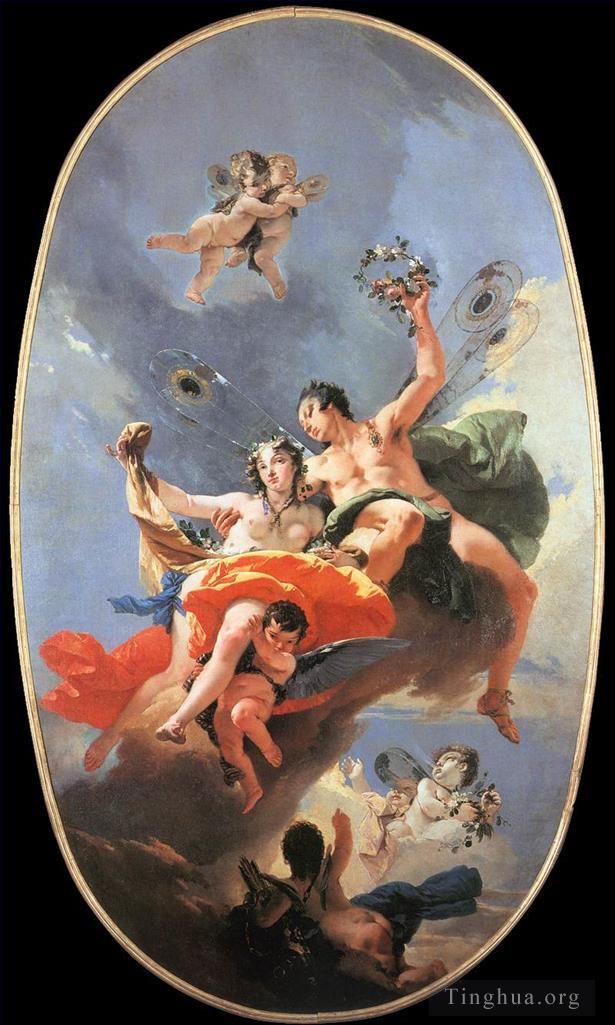乔瓦尼·巴蒂斯塔·提也波洛 的油画作品 -  《Zephyr,和,Flora,的胜利》