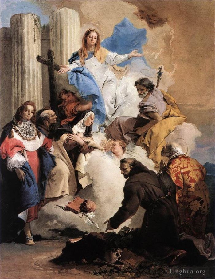 乔瓦尼·巴蒂斯塔·提也波洛 的油画作品 -  《圣母与六圣徒》