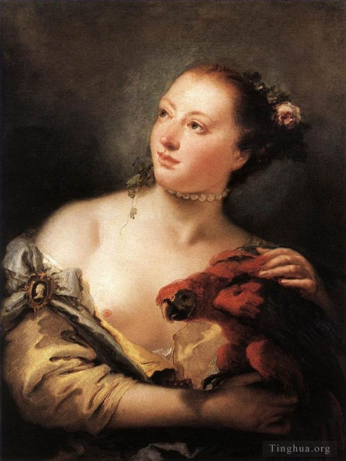 乔瓦尼·巴蒂斯塔·提也波洛 的油画作品 -  《有鹦鹉的女人》